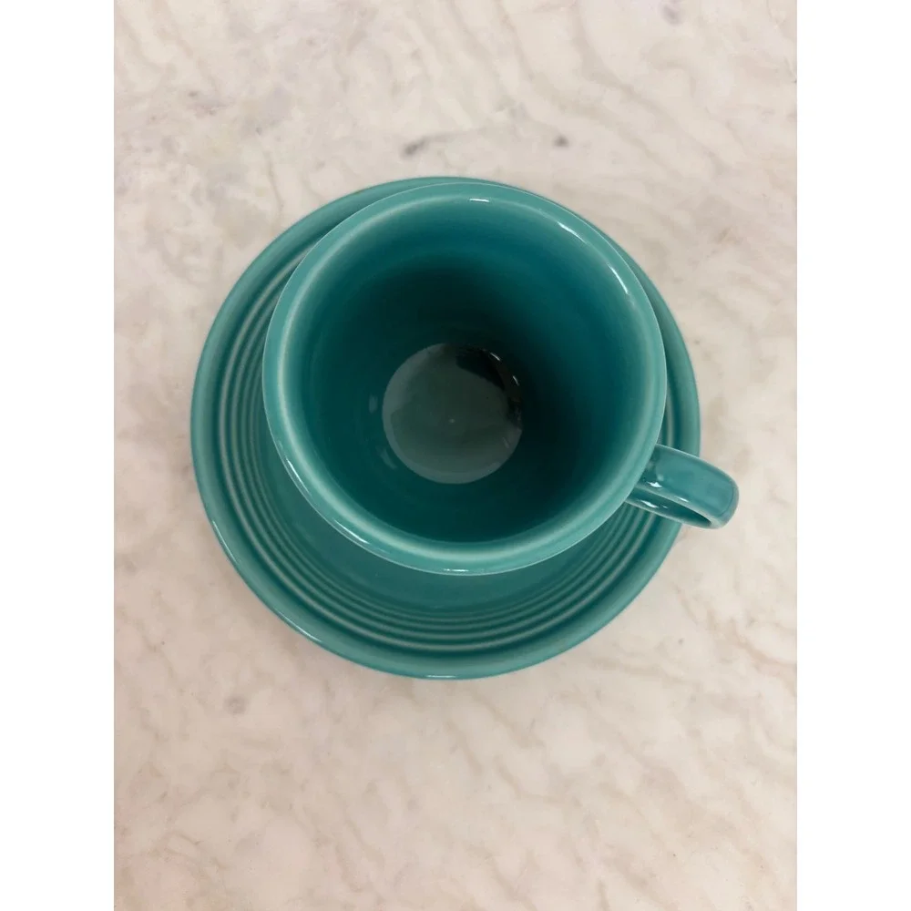 Fiesta Turquoise Cup & Saucer Set  Fiestaware HLC‎ Teal Blue Green FLAW